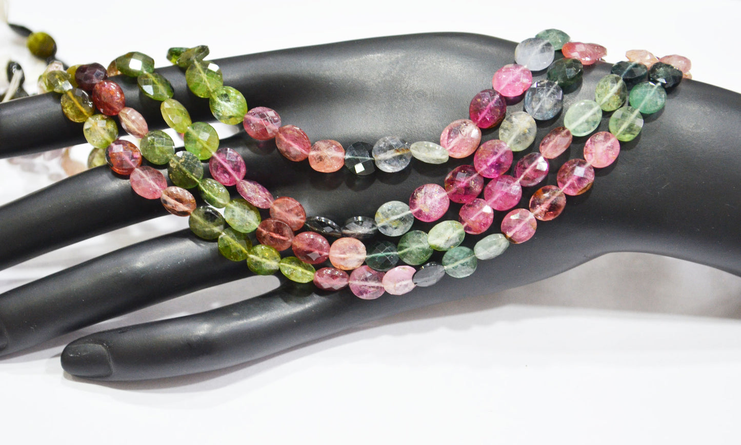 Natural Multi Tourmaline Oval Shape Beads , Multi Tourmaline Faceted Beads , Sold By Strand , 15 Inches , 6.50x7 - 7x8 mm , 19449