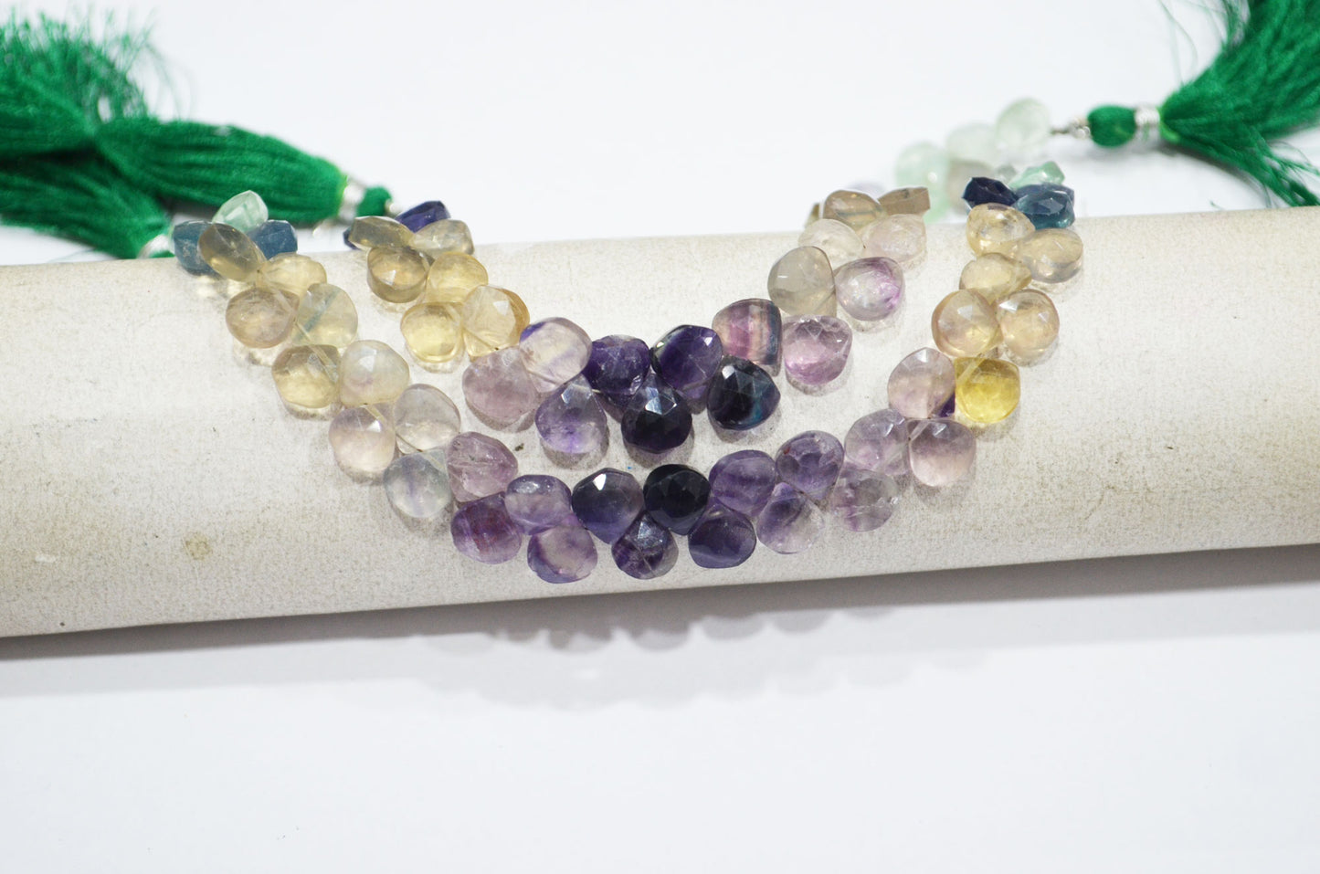 Natural Multi Fluorite Heart Shape Beads , Multi Fluorite Faceted Briolettes , Sold By Strand , 8 Inches , 7.50x7.50 - 8x8 mm , 19460