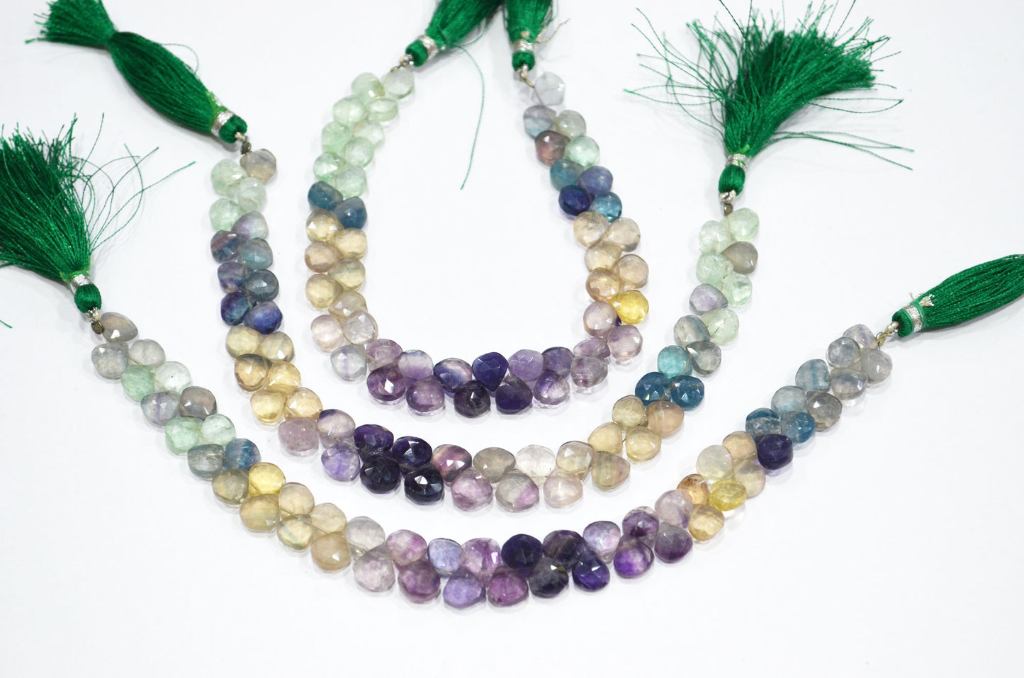 Natural Multi Fluorite Heart Shape Beads , Multi Fluorite Faceted Briolettes , Sold By Strand , 8 Inches , 7.50x7.50 - 8x8 mm , 19460