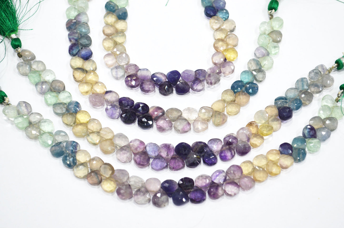 Natural Multi Fluorite Heart Shape Beads , Multi Fluorite Faceted Briolettes , Sold By Strand , 8 Inches , 7.50x7.50 - 8x8 mm , 19460