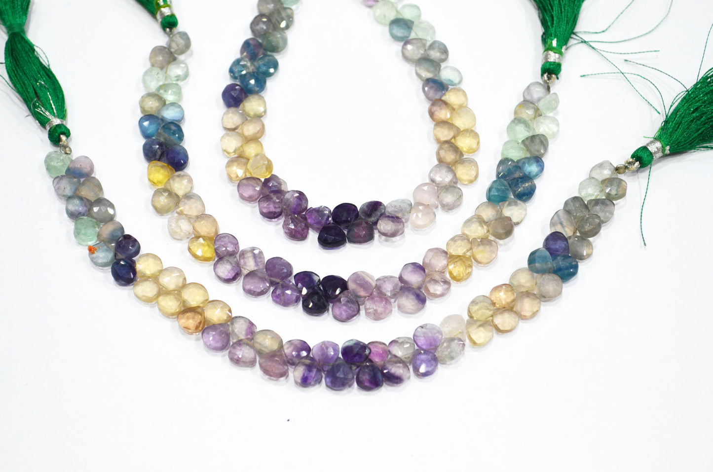 Natural Multi Fluorite Heart Shape Beads , Multi Fluorite Faceted Briolettes , Sold By Strand , 8 Inches , 7x7 - 7.50x7.50 mm , 19461