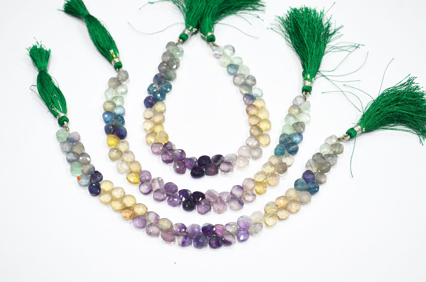 Natural Multi Fluorite Heart Shape Beads , Multi Fluorite Faceted Briolettes , Sold By Strand , 8 Inches , 7x7 - 7.50x7.50 mm , 19461