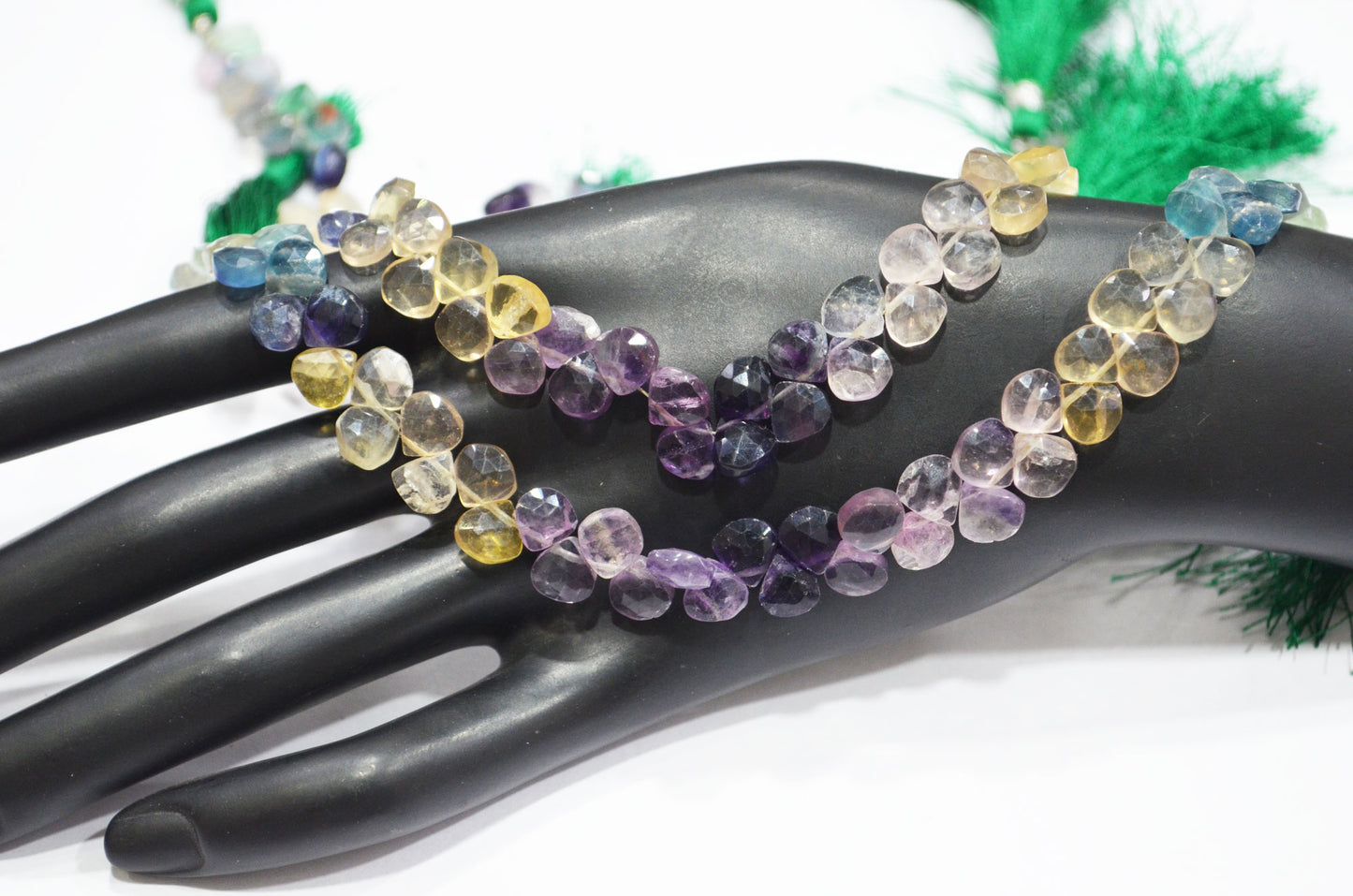 Natural Multi Fluorite Heart Shape Beads , Multi Fluorite Faceted Briolettes , Sold By Strand , 8 Inches , 7x7 - 7.50x7.50 mm , 19461