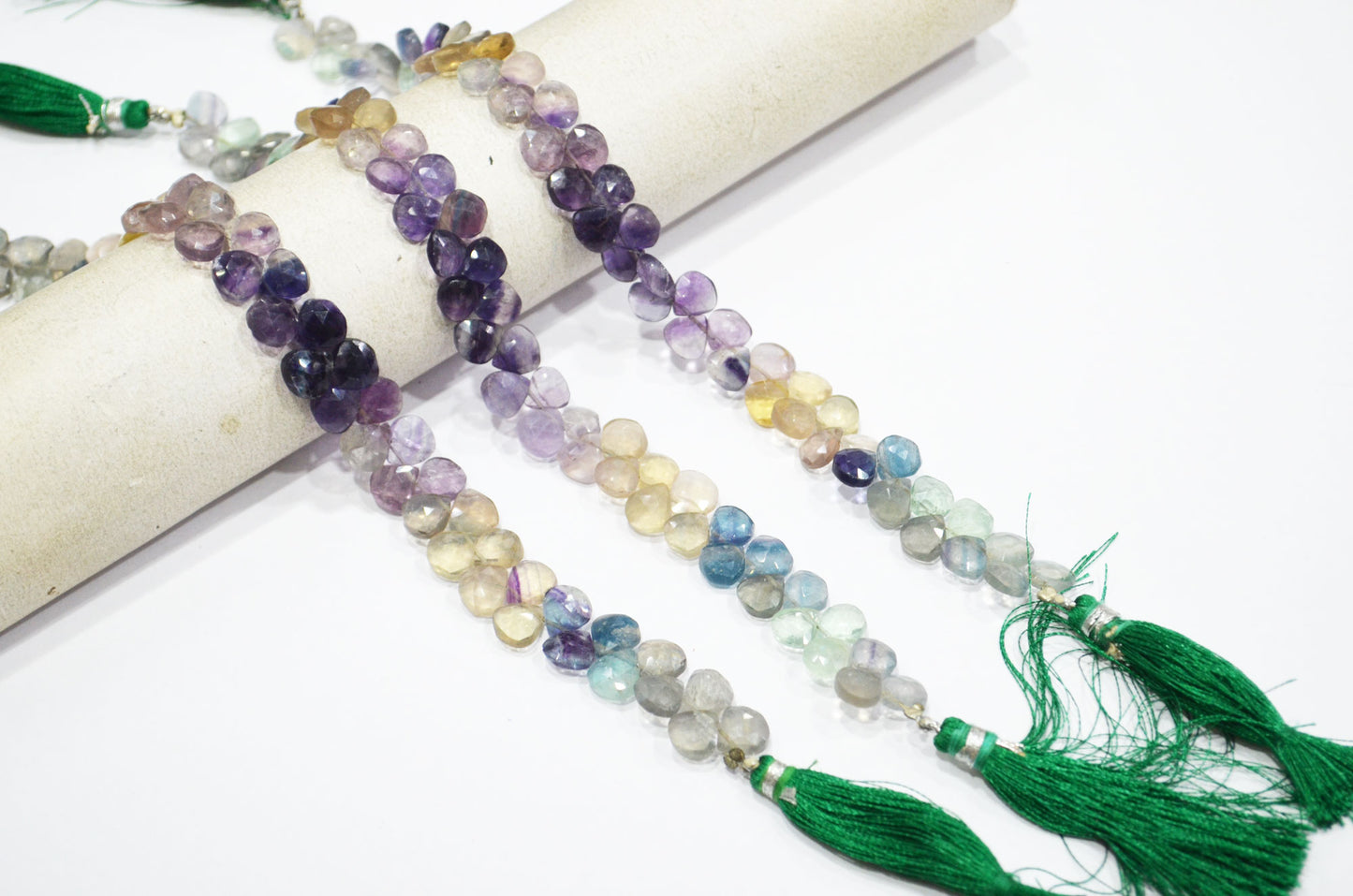 Natural Multi Fluorite Heart Shape Beads , Multi Fluorite Faceted Briolettes , Sold By Strand , 8 Inches , 8x8 - 8.50x8.50 mm , 19462