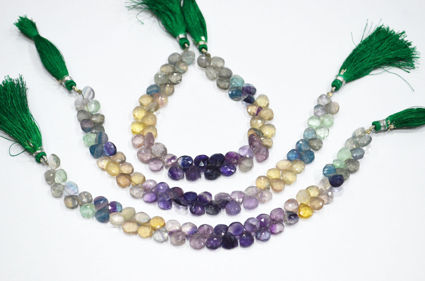 Natural Multi Fluorite Heart Shape Beads , Multi Fluorite Faceted Briolettes , Sold By Strand , 8 Inches , 8x8 - 8.50x8.50 mm , 19462