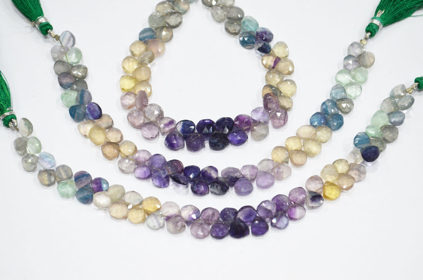 Natural Multi Fluorite Heart Shape Beads , Multi Fluorite Faceted Briolettes , Sold By Strand , 8 Inches , 8x8 - 8.50x8.50 mm , 19462