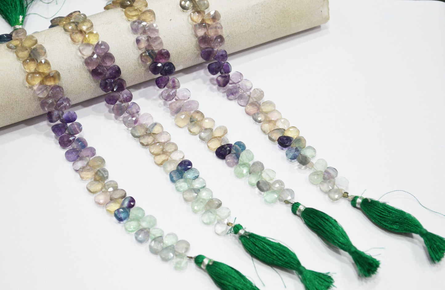 Natural Multi Fluorite Pear Shape Beads , Multi Fluorite Faceted Briolettes , Sold By Strand , 8 Inches , 6.50x8 - 6.50x10 mm , 19463