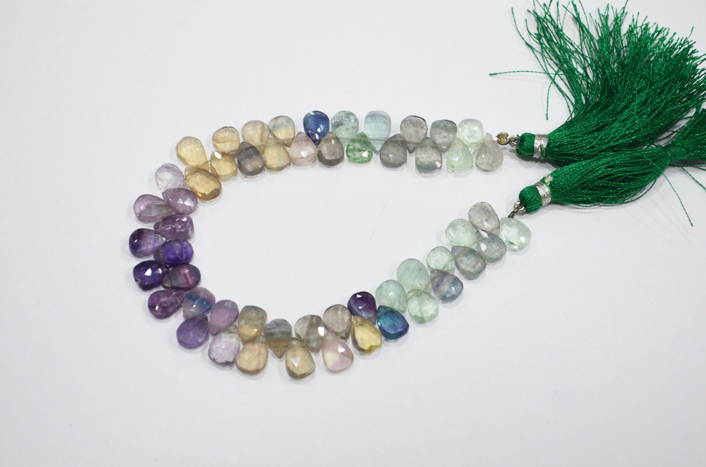Natural Multi Fluorite Pear Shape Beads , Multi Fluorite Faceted Briolettes , Sold By Strand , 8 Inches , 6.50x8 - 6.50x10 mm , 19463