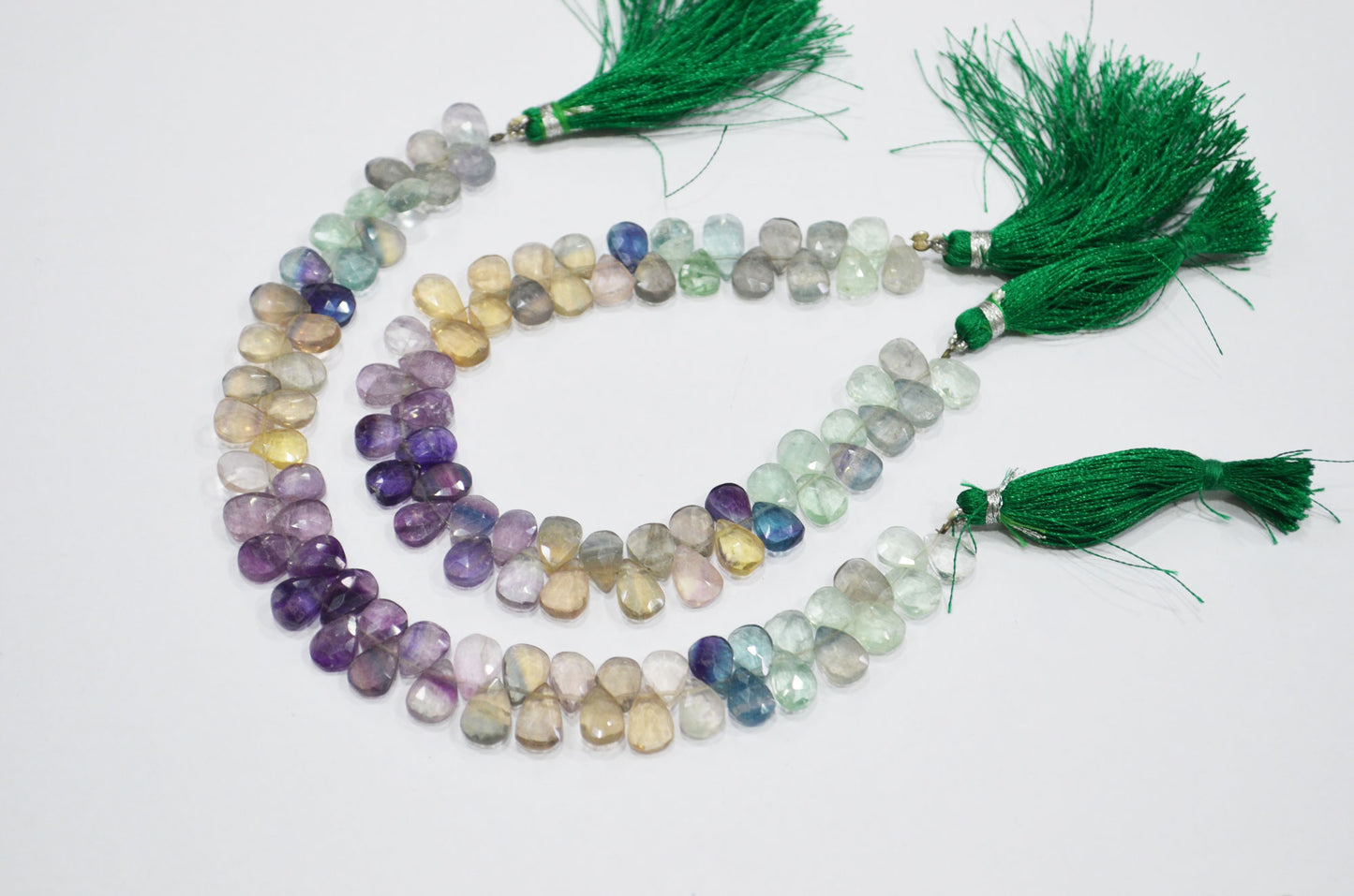 Natural Multi Fluorite Pear Shape Beads , Multi Fluorite Faceted Briolettes , Sold By Strand , 8 Inches , 6.50x8 - 6.50x10 mm , 19463