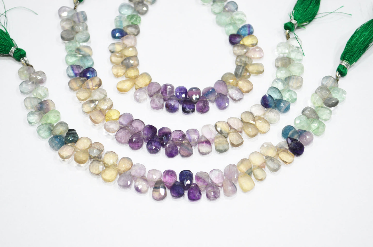 Natural Multi Fluorite Pear Shape Beads , Multi Fluorite Faceted Briolettes , Sold By Strand , 8 Inches , 6.50x8 - 6.50x10 mm , 19463