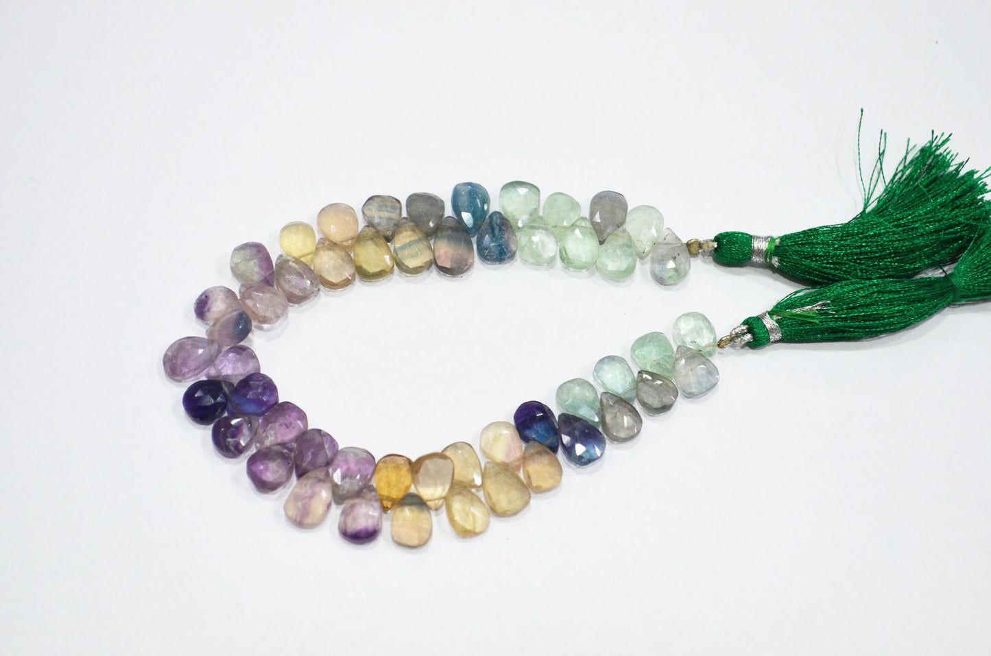 Natural Multi Fluorite Pear Shape Beads , Multi Fluorite Faceted Briolettes , Sold By Strand , 8 Inches , 7x9 - 7x10 mm , 19464