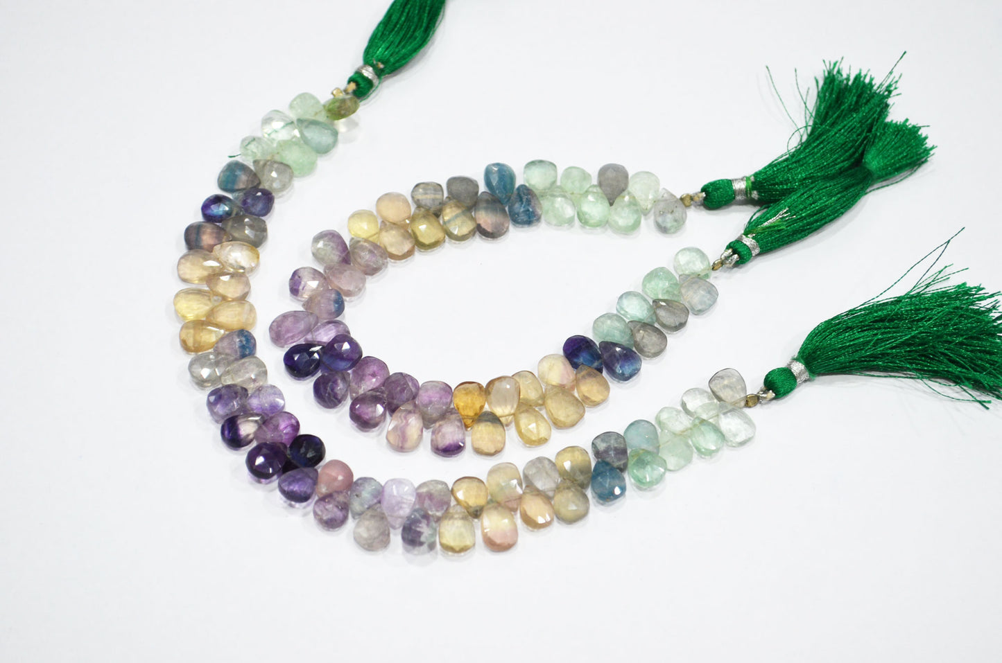 Natural Multi Fluorite Pear Shape Beads , Multi Fluorite Faceted Briolettes , Sold By Strand , 8 Inches , 7x9 - 7x10 mm , 19464