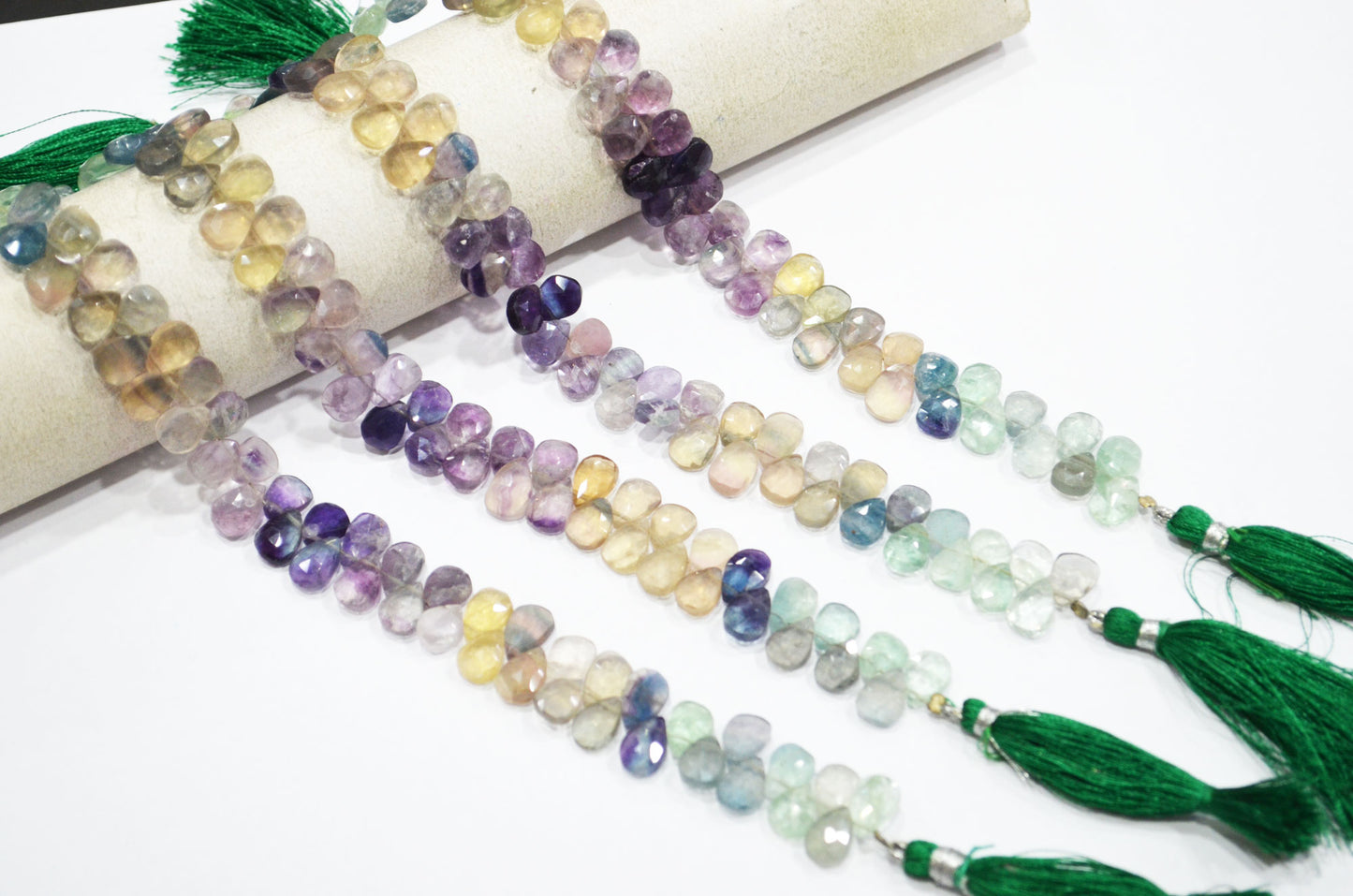 Natural Multi Fluorite Pear Shape Beads , Multi Fluorite Faceted Briolettes , Sold By Strand , 8 Inches , 7x9 - 7x10 mm , 19464