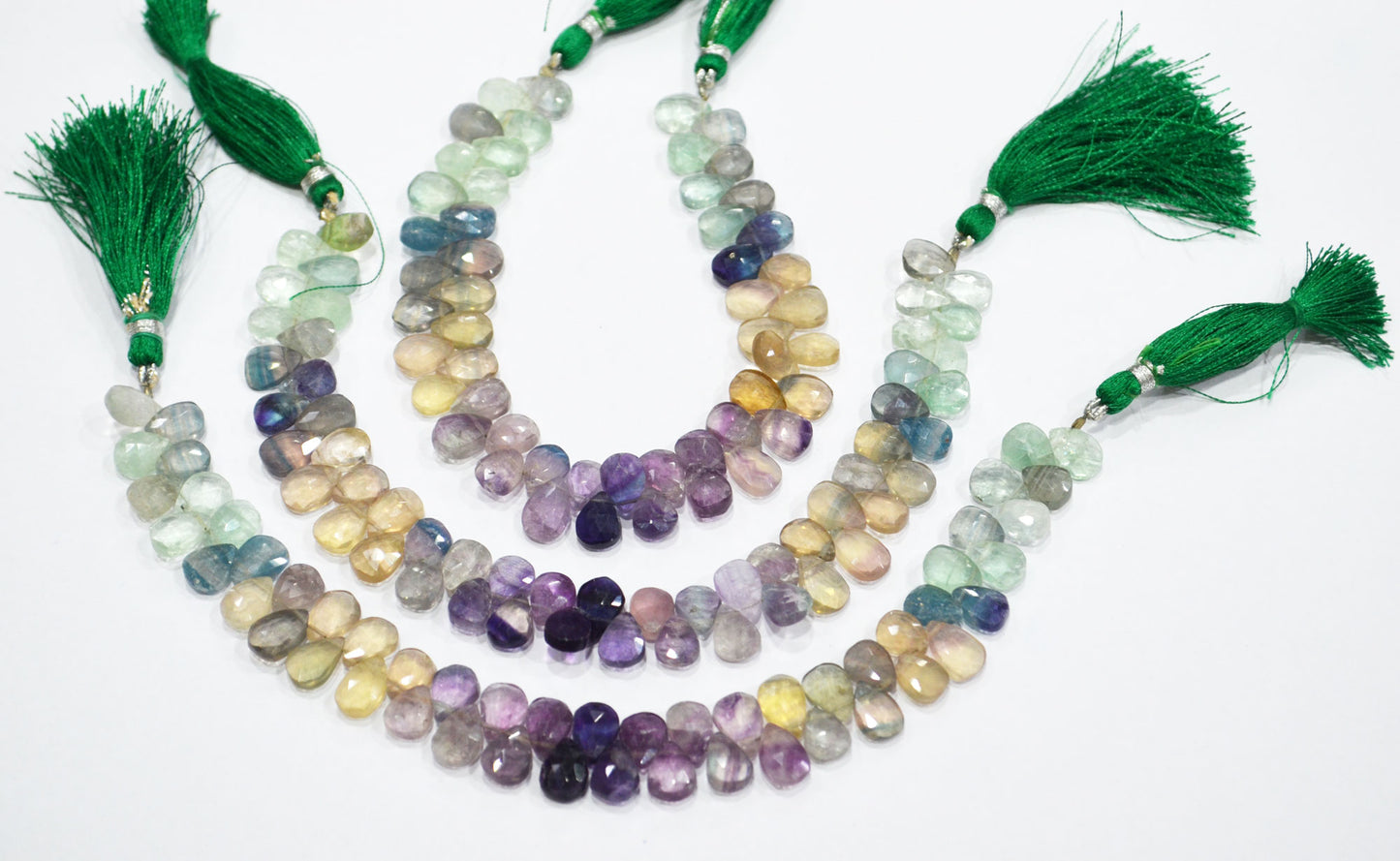 Natural Multi Fluorite Pear Shape Beads , Multi Fluorite Faceted Briolettes , Sold By Strand , 8 Inches , 7x9 - 7x10 mm , 19464
