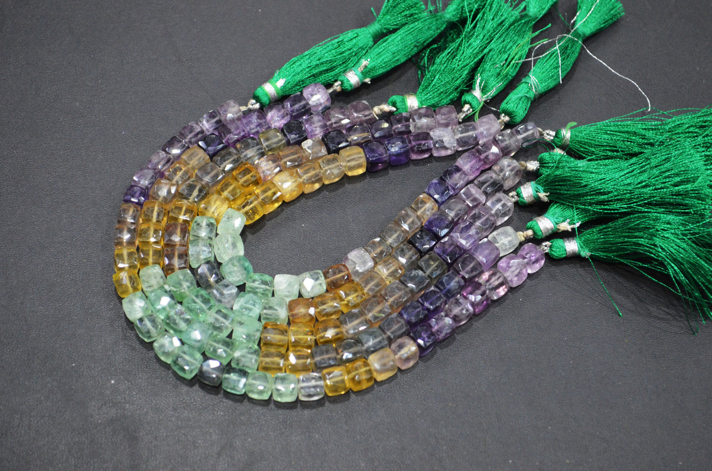 Natural Multi Fluorite Cube Shape Beads , Multi Fluorite Faceted 3D Box Shape Beads , Sold By Strand , 8 Inches , 6.50x6.50 - 7x7 mm , 19465