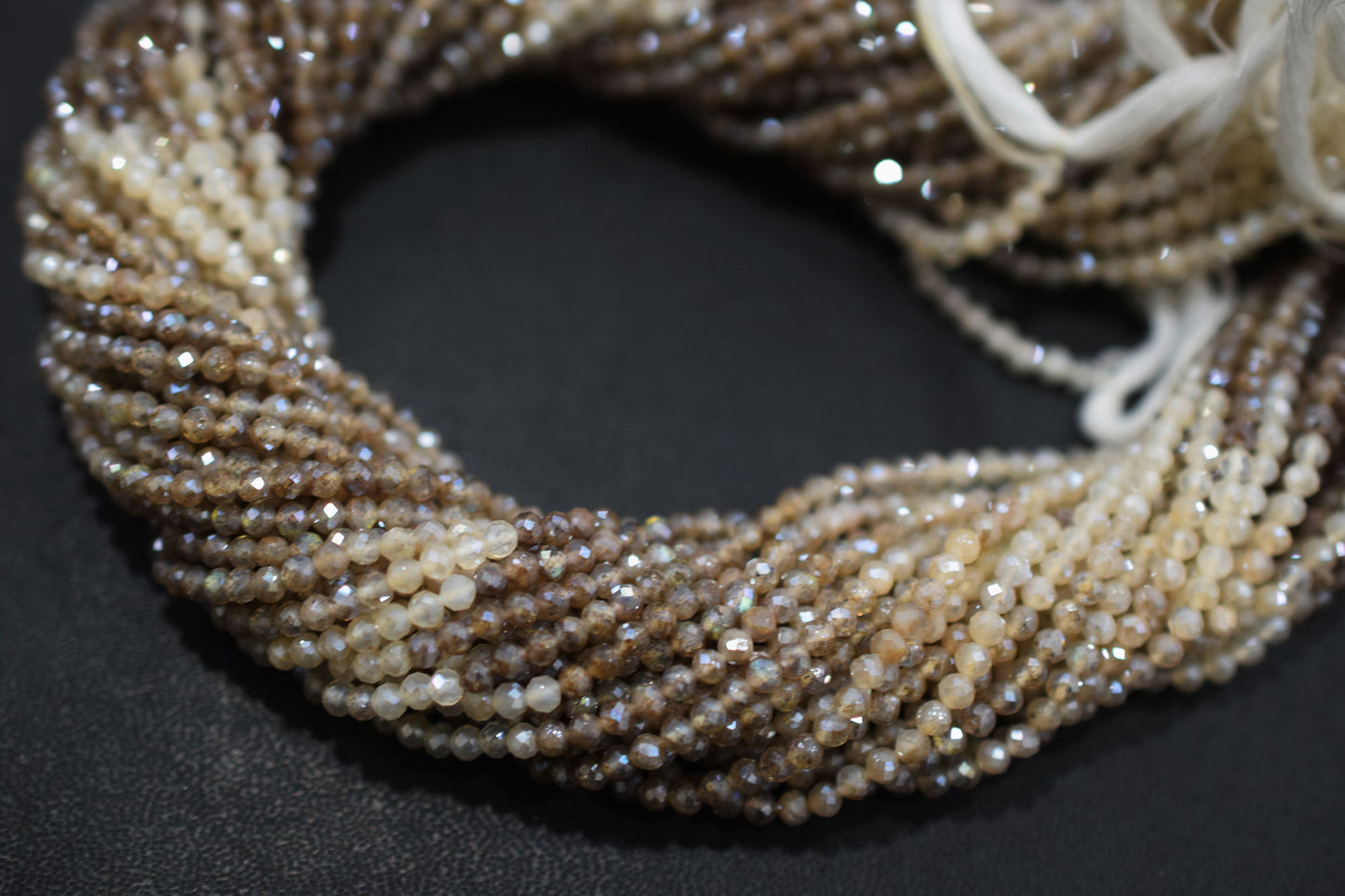 Shaded White and Chocolate Moonstone Rondelle Beads , Sold By Strand , 2.25 - 2.75 mm , 13" , 19585