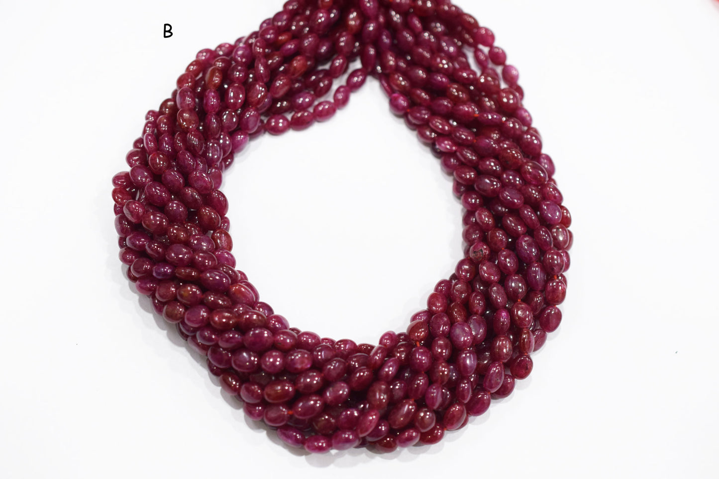 Natural Ruby Smooth Oval Shape Beads , Sold By Strand , 16 Inches , 6x6 - 6x9 mm , 19589