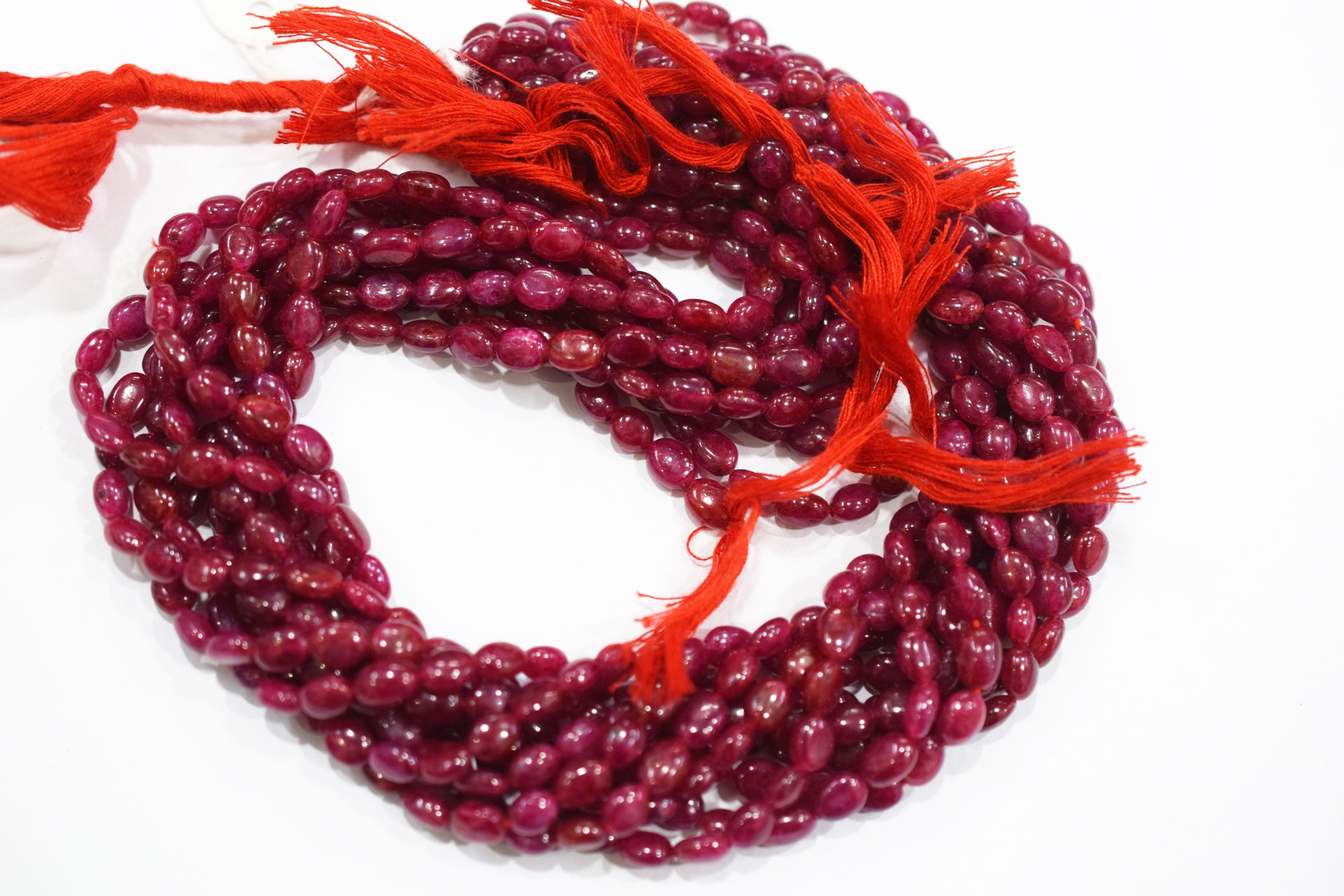 Natural Ruby Smooth Oval Shape Beads , 16 Inches , 5.50x6.50 - 5.50x8 mm , 19590