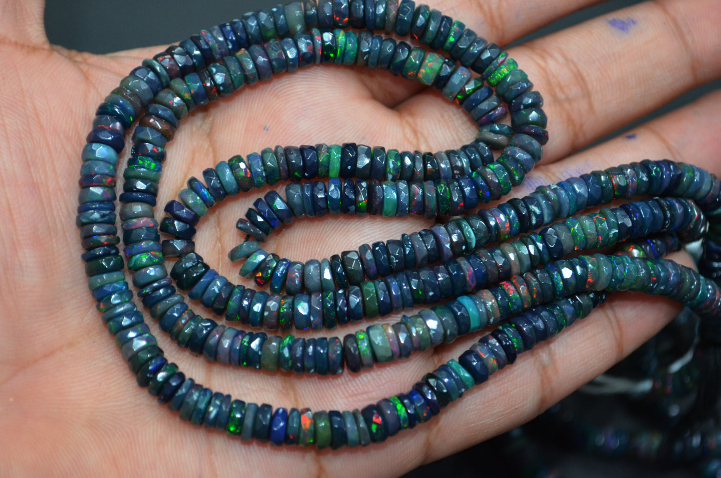 Color Play Black Ethiopian Opal Faceted Tyre Shape Beads , Sold By Strand , 5.75 mm , 16" , 19693