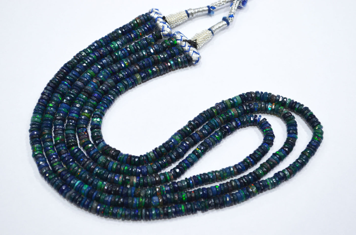 Color Play Black Ethiopian Opal Faceted Beads Necklace With Adjustable Tussle , 5 mm , 16"- 20", 19698
