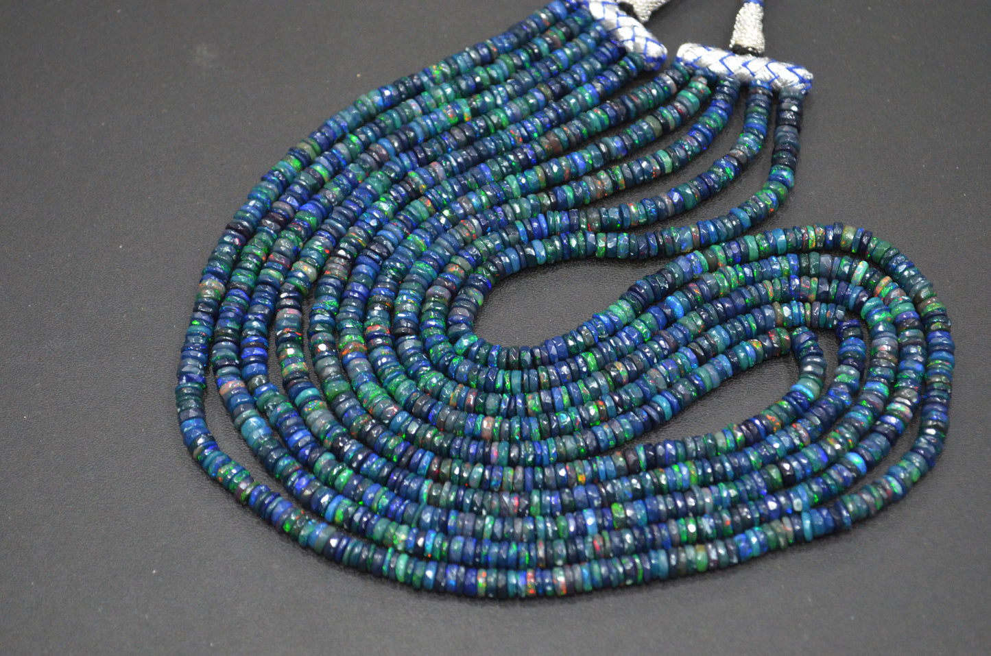 Color Play Black Ethiopian Opal Faceted Beads Necklace With Adjustable Tussle , 5 mm , 16"- 20", 19698
