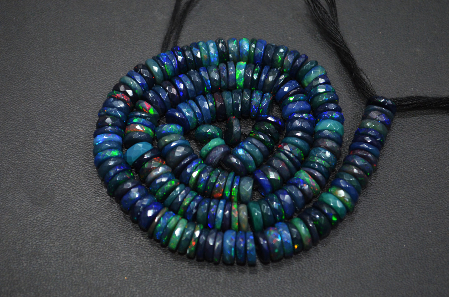 Color Play Black Ethiopian Opal Faceted Tyre Shape Beads , Sold By Strand , 7 - 8 mm , 16" , 19702