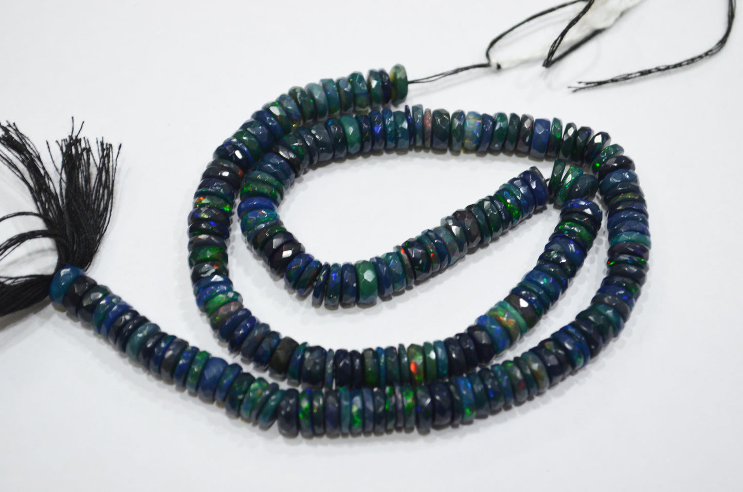 Color Play Black Ethiopian Opal Faceted Tyre Shape Beads , Sold By Strand , 7 - 8 mm , 16" , 19702