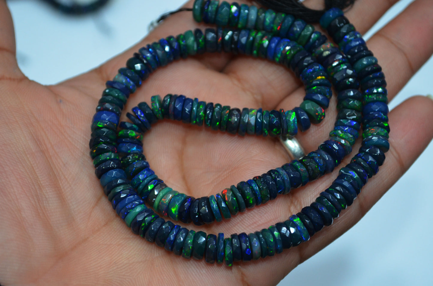 Color Play Black Ethiopian Opal Faceted Tyre Shape Beads , Sold By Strand , 7 - 8 mm , 16" , 19702
