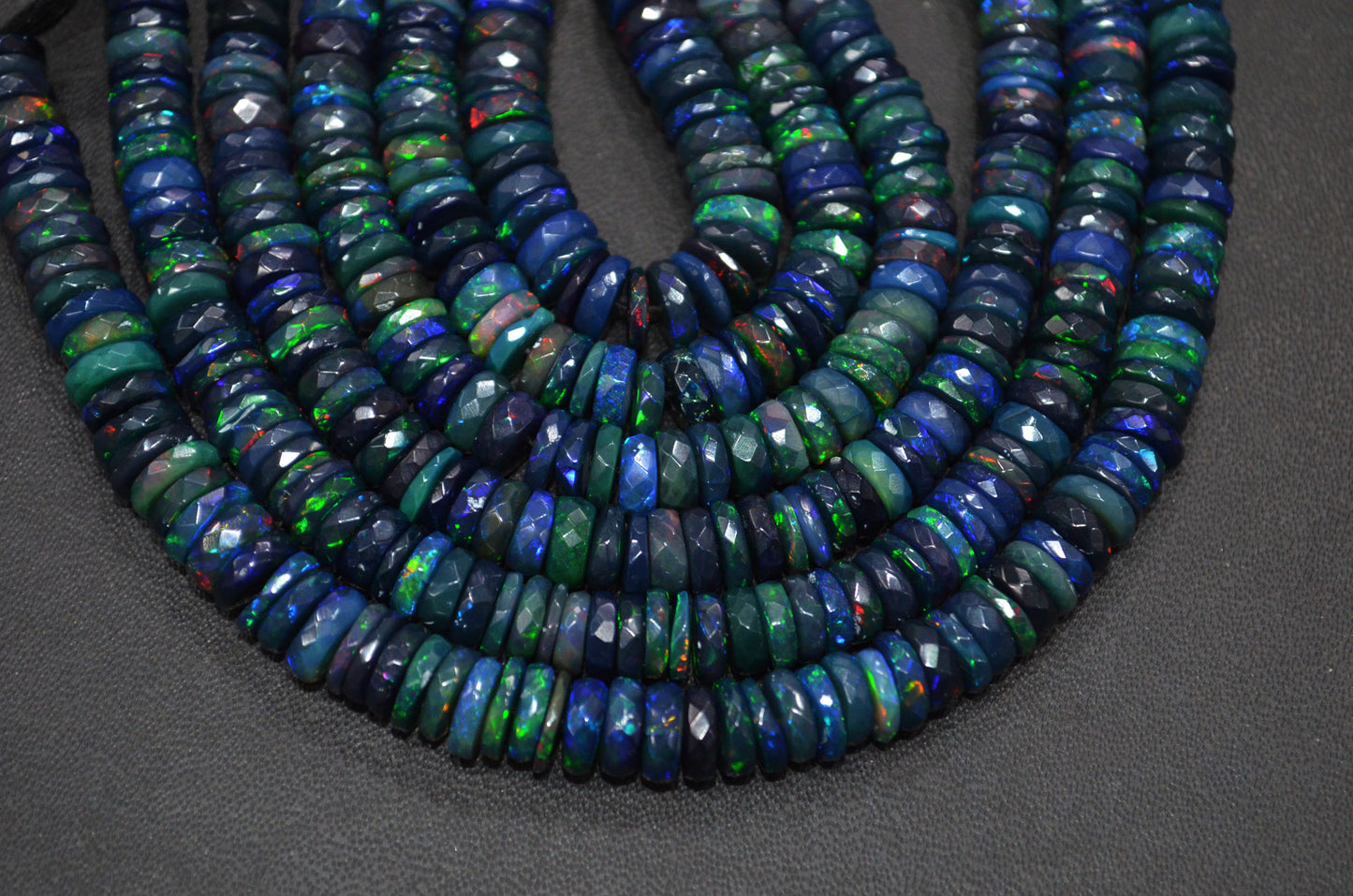 Color Play Black Ethiopian Opal Faceted Tyre Shape Beads , Sold By Strand , 7 - 8 mm , 16" , 19702