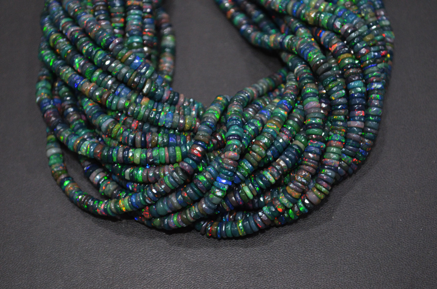 Color Play Black Ethiopian Opal Faceted Tyre Shape Beads , Sold By Strand , 4 - 5.50 mm , 16" , 19704