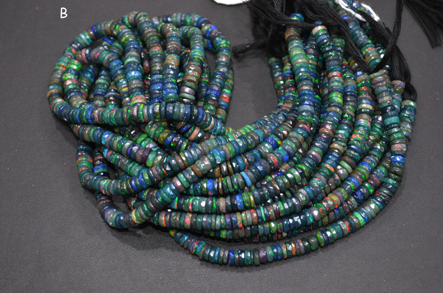 Color Play Black Ethiopian Opal Faceted Tyre Shape Beads , Sold By Strand , 6 - 7 mm , 16" , 19705