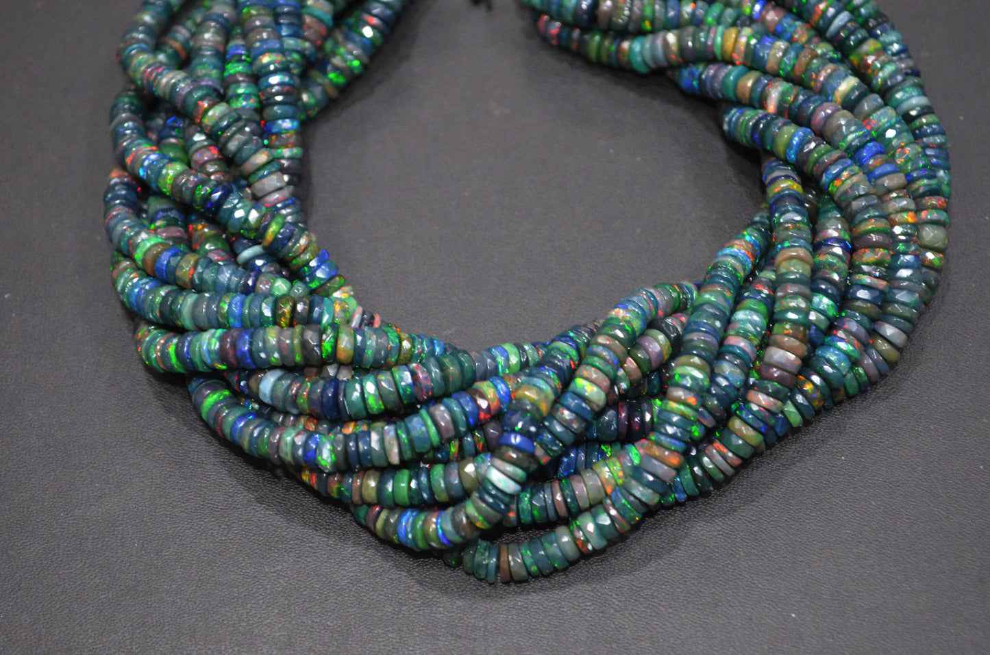 Color Play Black Ethiopian Opal Faceted Tyre Shape Beads , Sold By Strand , 6 - 7 mm , 16" , 19705