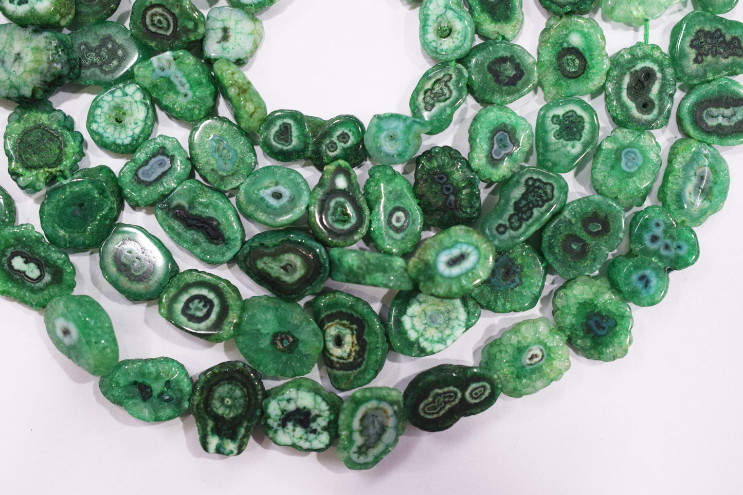 Green Color Druzy Nuggets Shape Beads , Sold By Strand , 8x12 - 13x15 mm , 13" , 19919