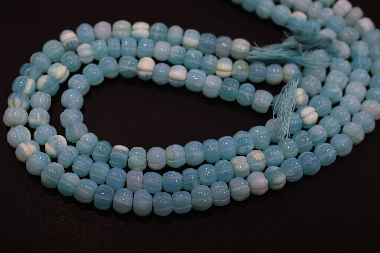 Blue Opal Carved Melon Shape Beads , Sold By Strand , 9 - 11 mm, 16 inches , 20186