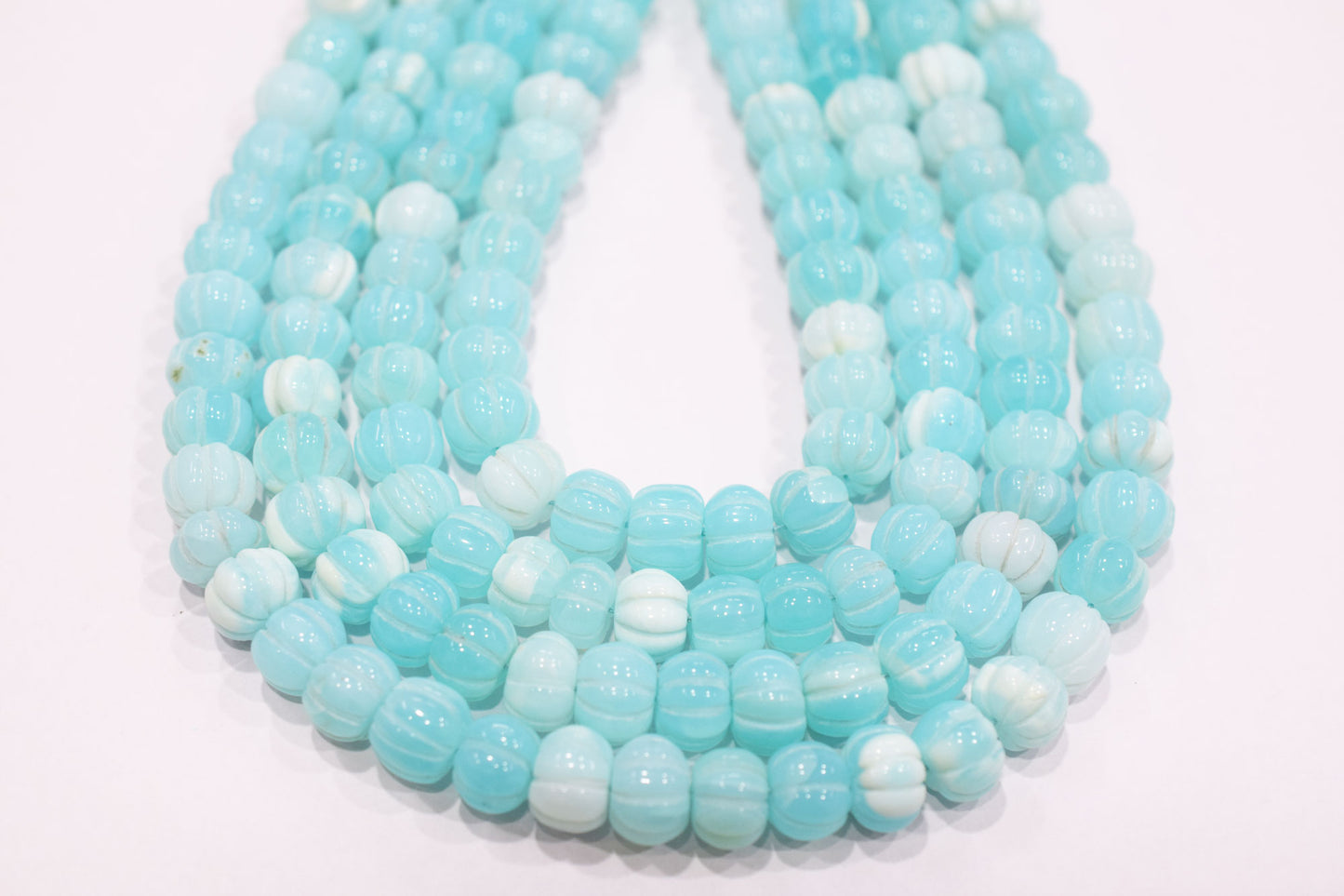 Blue Opal Carved Melon Shape Beads , Sold By Strand , 9 - 11 mm, 16 inches , 20186