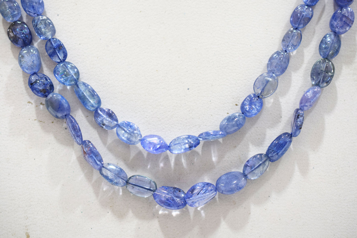 2 Lines Tanzanite Smooth Nuggets Shape Necklace , 2 Line Necklace 16 - 18 Inches Long With Adjustable Tussle , 4x5 - 6x10 mm , 20193