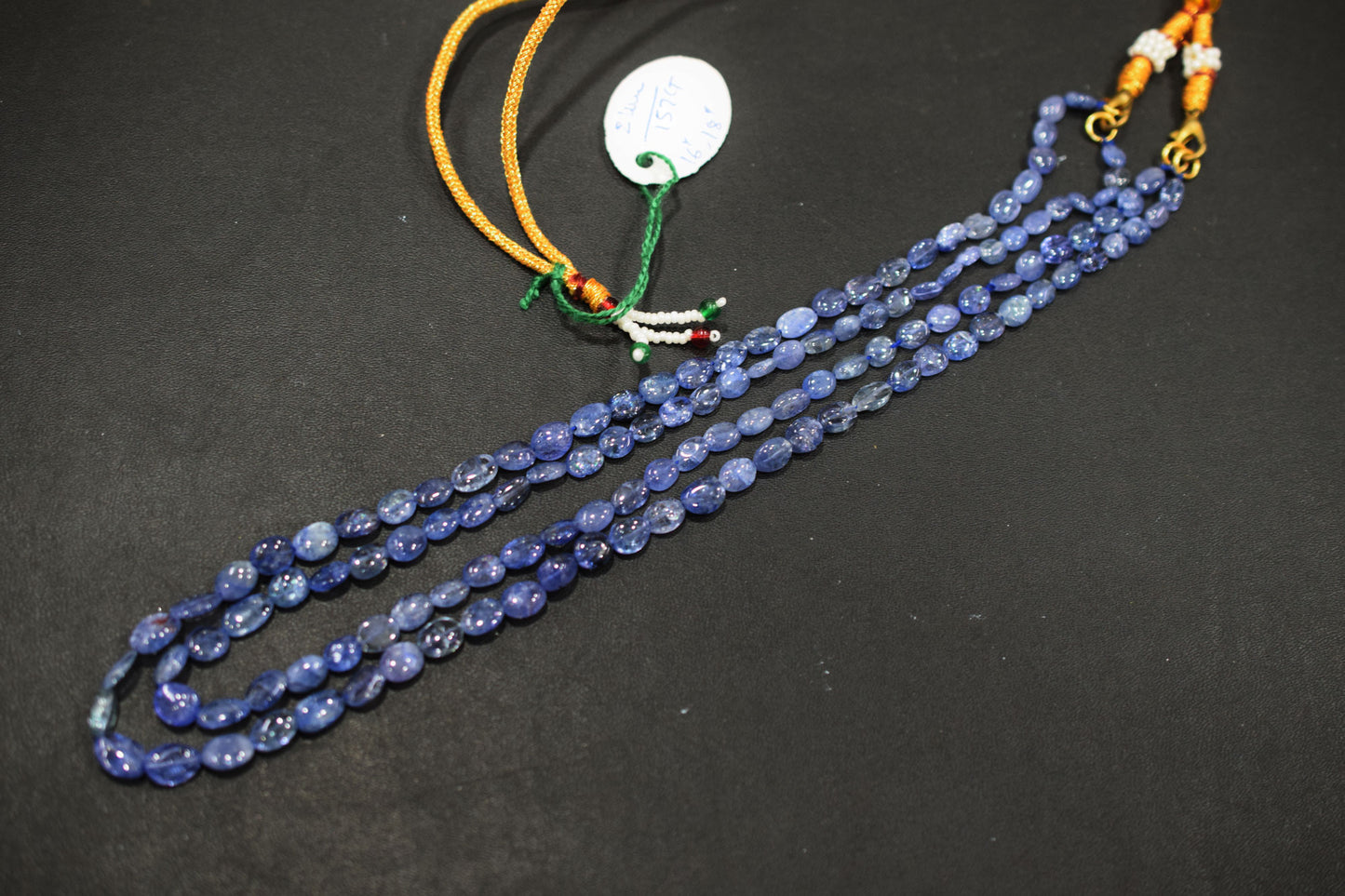 2 Lines Tanzanite Smooth Nuggets Shape Necklace , 2 Line Necklace 16 - 18 Inches Long With Adjustable Tussle , 4x5 - 6x10 mm , 20193