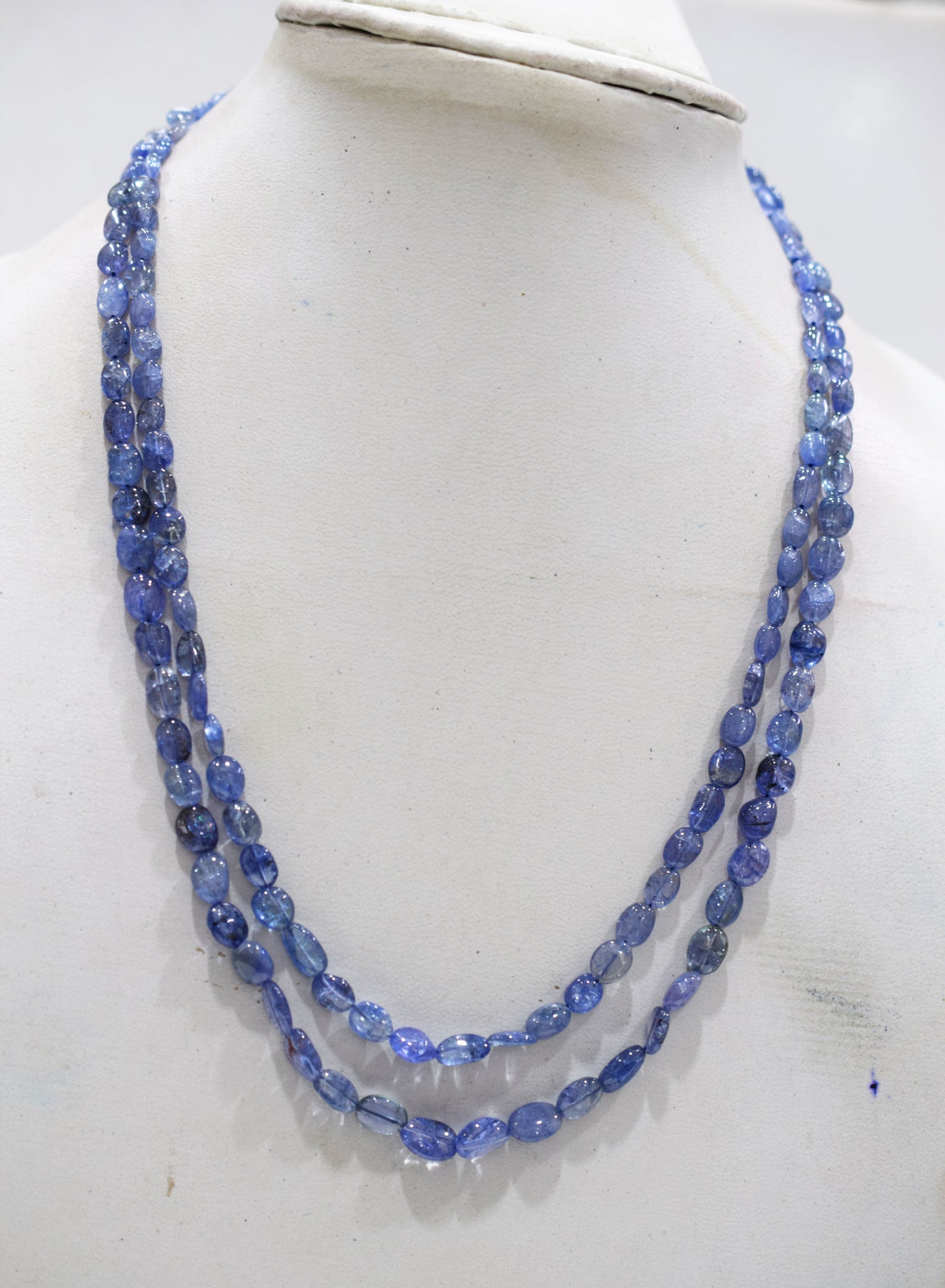 2 Lines Tanzanite Smooth Nuggets Shape Necklace , 2 Line Necklace 16 - 18 Inches Long With Adjustable Tussle , 4x5 - 6x10 mm , 20193