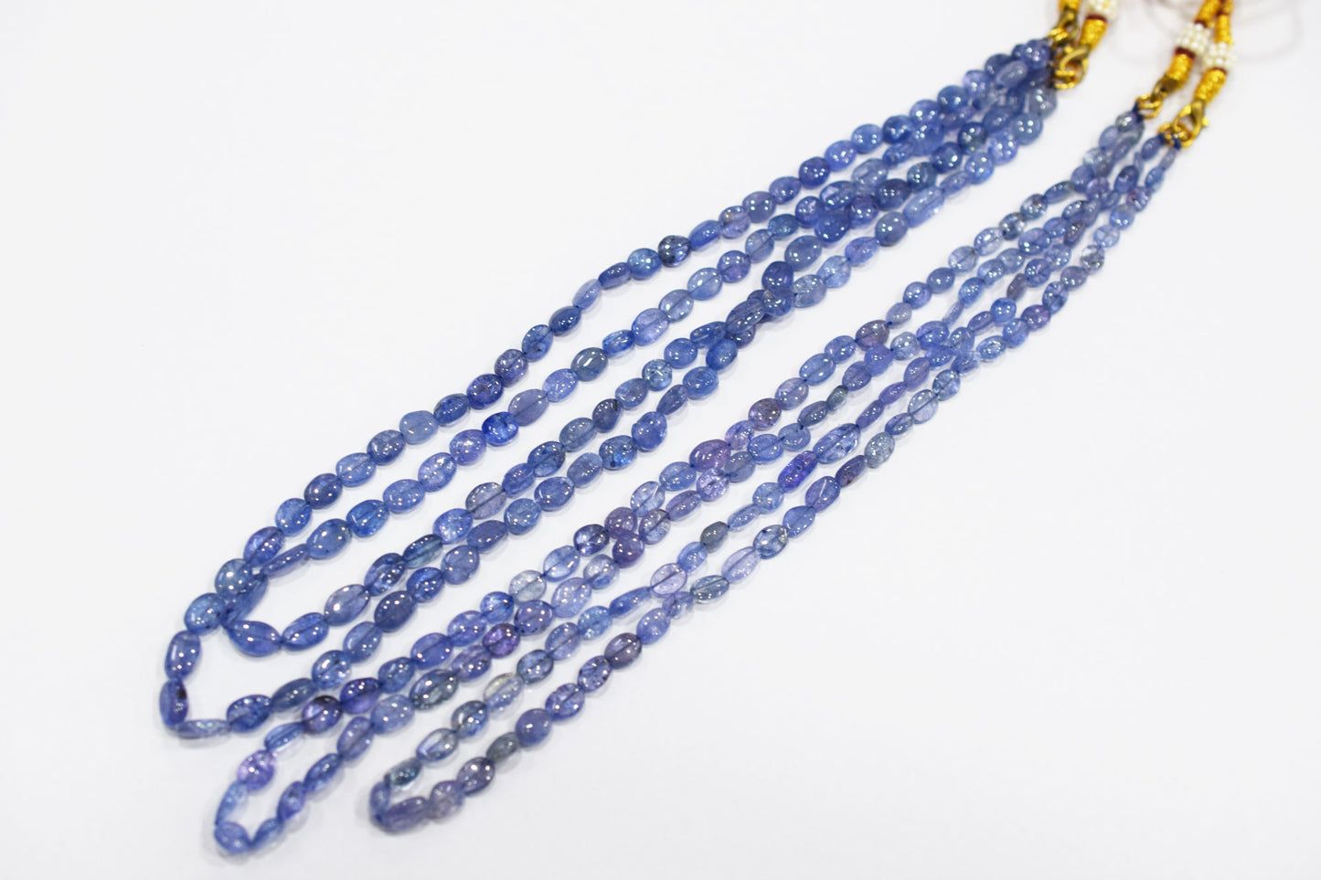 2 Lines Tanzanite Smooth Nuggets Shape Necklace , 2 Line Necklace 16 - 18 Inches Long With Adjustable Tussle , 4x5 - 6x9 mm , 20194
