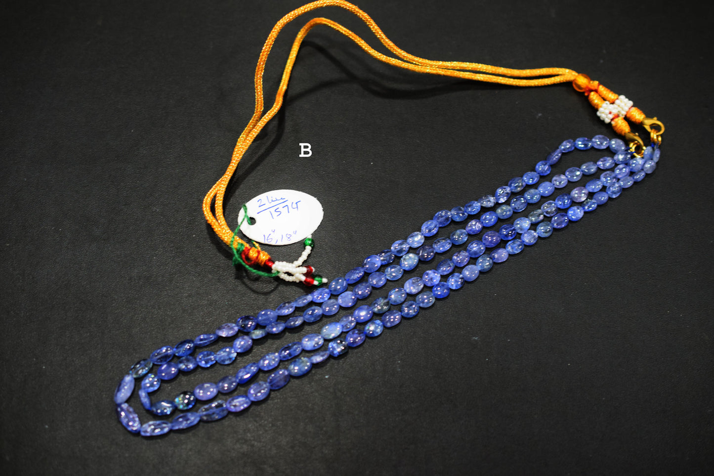 2 Lines Tanzanite Smooth Nuggets Shape Necklace , 2 Line Necklace 16 - 18 Inches Long With Adjustable Tussle , 4x5 - 6x9 mm , 20194