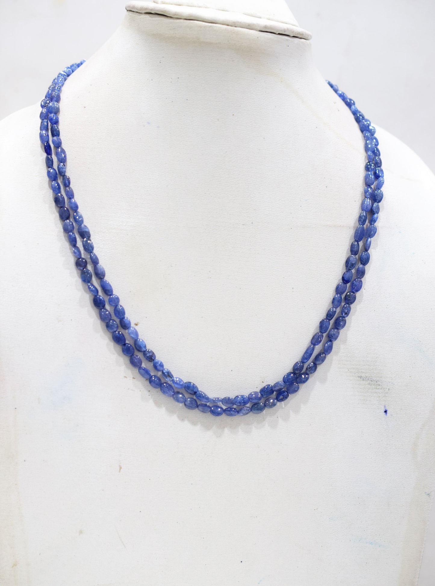2 Lines Tanzanite Smooth Nuggets Shape Necklace , 2 Line Necklace 16 - 18 Inches Long With Adjustable Tussle , 4x5 - 4.5x7 mm , 20195