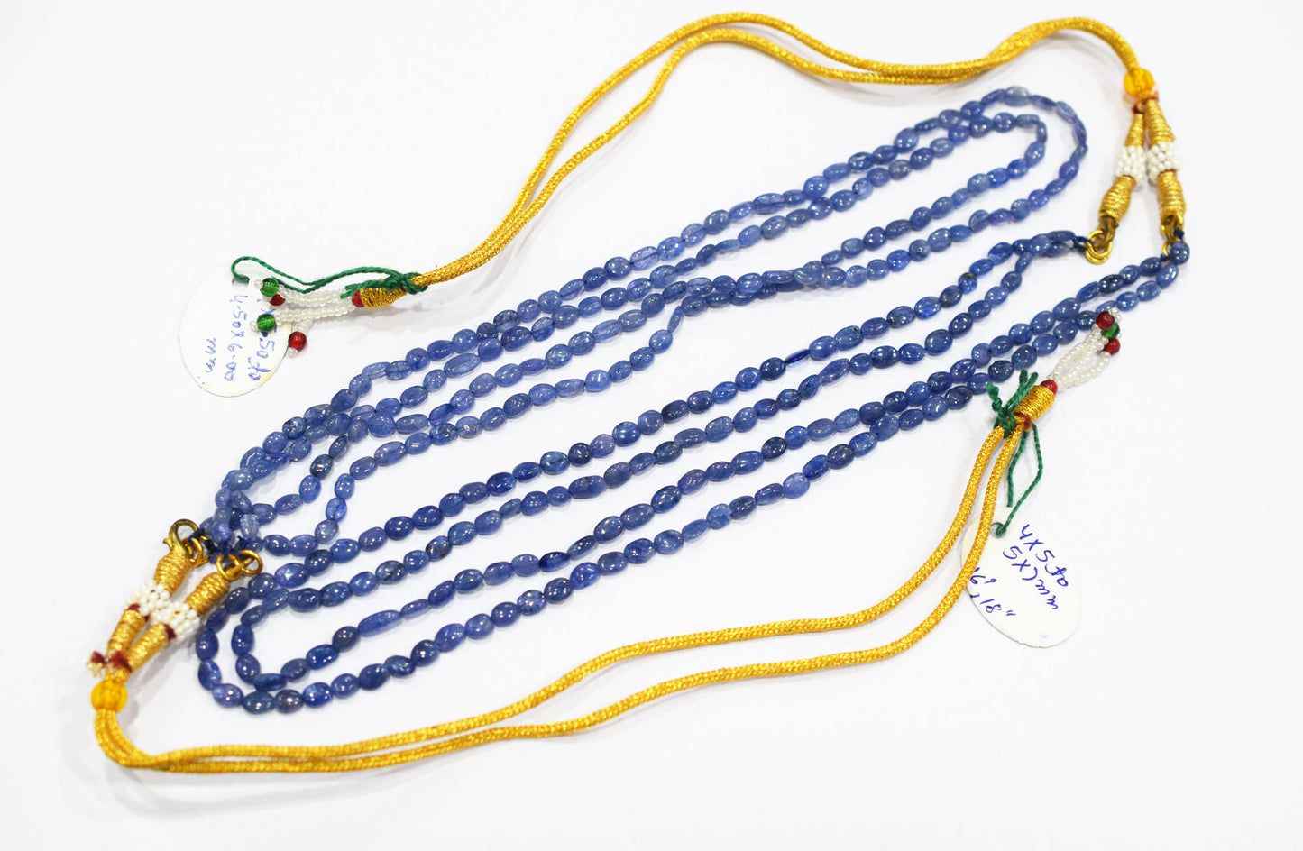 2 Lines Tanzanite Smooth Nuggets Shape Necklace , 2 Line Necklace 16 - 18 Inches Long With Adjustable Tussle , 4x5 - 4.5x7 mm , 20195