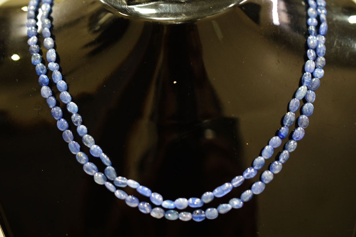 2 Lines Tanzanite Smooth Nuggets Shape Necklace , 2 Line Necklace 16 - 18 Inches Long With Adjustable Tussle , 4x5 - 4.5x7 mm , 20195