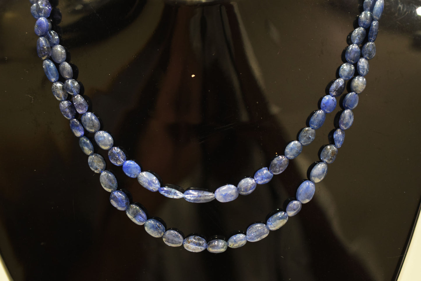 2 Lines Tanzanite Smooth Nuggets Shape Necklace , 2 Line Necklace 16 - 18 Inches Long With Adjustable Tussle , 4x5.5 - 6x8.5 mm , 20196