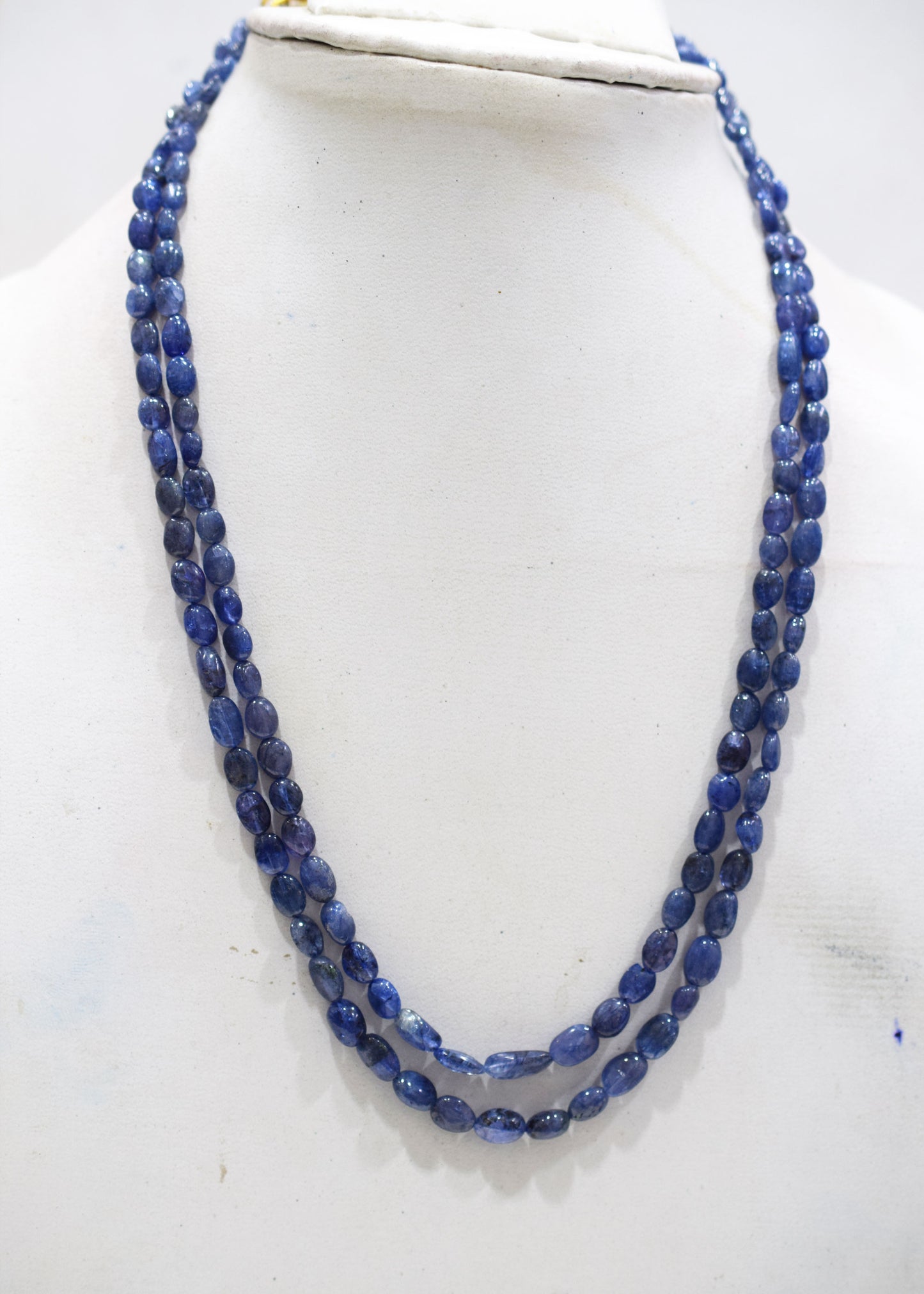 2 Lines Tanzanite Smooth Nuggets Shape Necklace , 2 Line Necklace 16 - 18 Inches Long With Adjustable Tussle , 4x5.5 - 6x8.5 mm , 20196