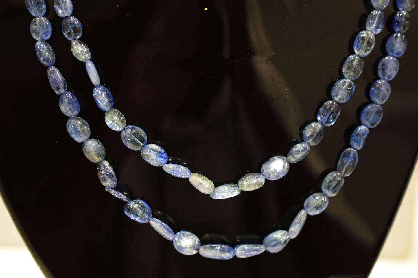 2 Lines Tanzanite Smooth Nuggets Shape Necklace , 2 Line Necklace 16 - 18 Inches Long With Adjustable Tussle , 6x7.5 - 9x11 mm , 20198