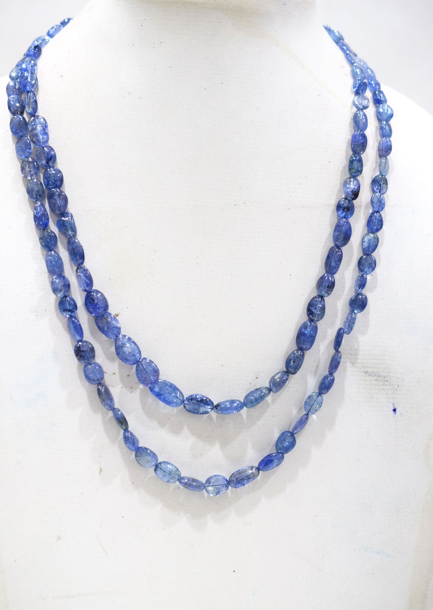 2 Lines Tanzanite Smooth Nuggets Shape Necklace , 2 Line Necklace 16 - 18 Inches Long With Adjustable Tussle , 6x7.5 - 9x11 mm , 20198