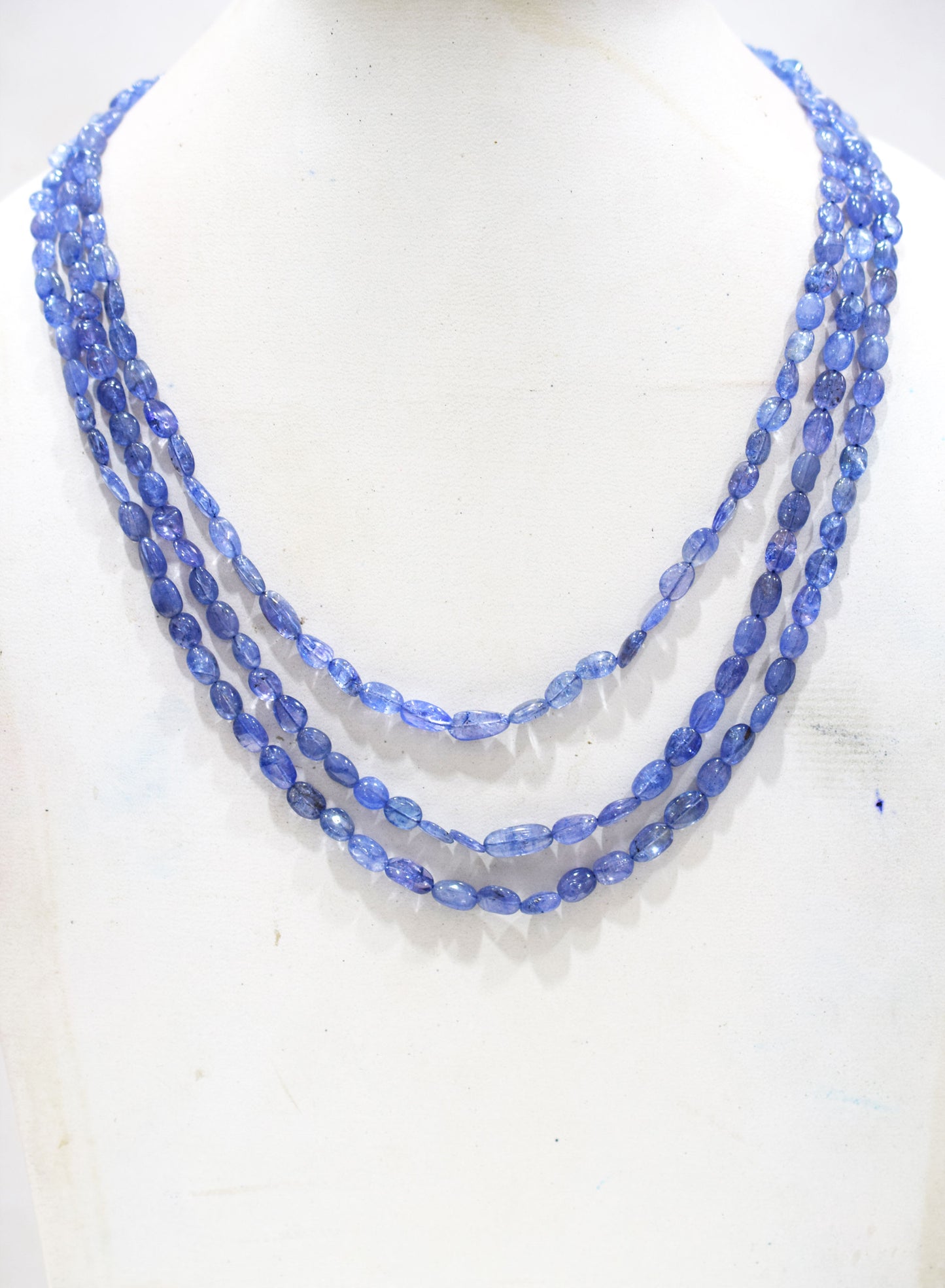 3 Lines Tanzanite Smooth Nuggets Shape Necklace , 3 Line Necklace 16 - 19 Inches Long With Adjustable Tussle , 5x6 - 5x10 mm , 20199