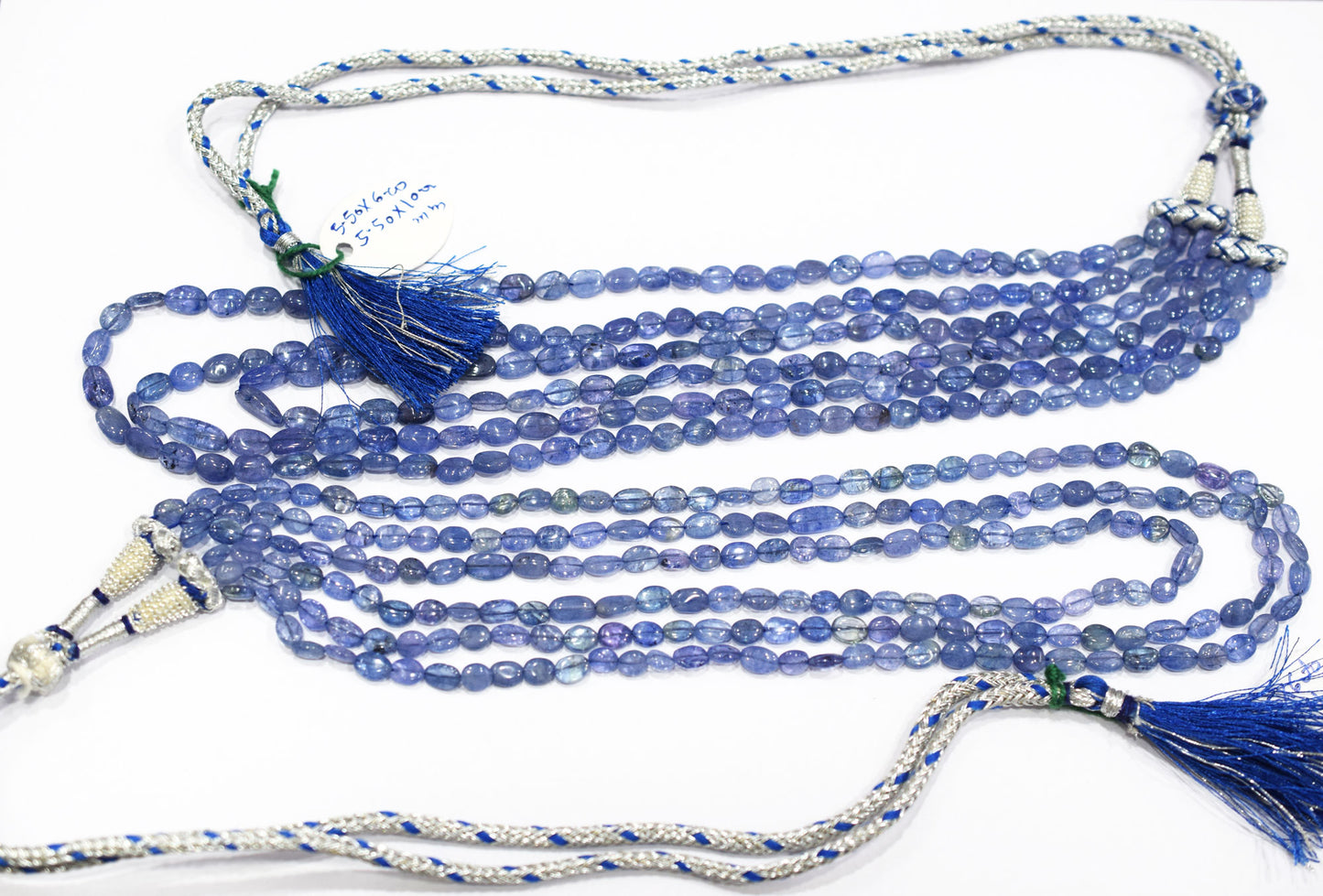 3 Lines Tanzanite Smooth Nuggets Shape Necklace , 3 Line Necklace 16 - 19 Inches Long With Adjustable Tussle , 5x6 - 5x10 mm , 20199