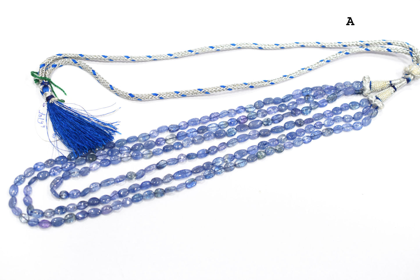3 Lines Tanzanite Smooth Nuggets Shape Necklace , 3 Line Necklace 16 - 19 Inches Long With Adjustable Tussle , 5x6 - 5x10 mm , 20199